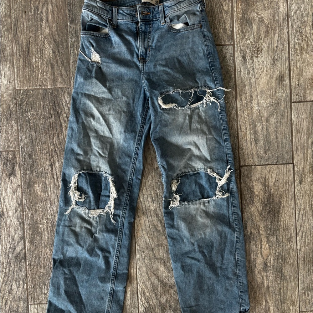 Abercrombie & Fitch Kids High Rise Wide Leg Light Blue Denim Jeans 15/16 Regular